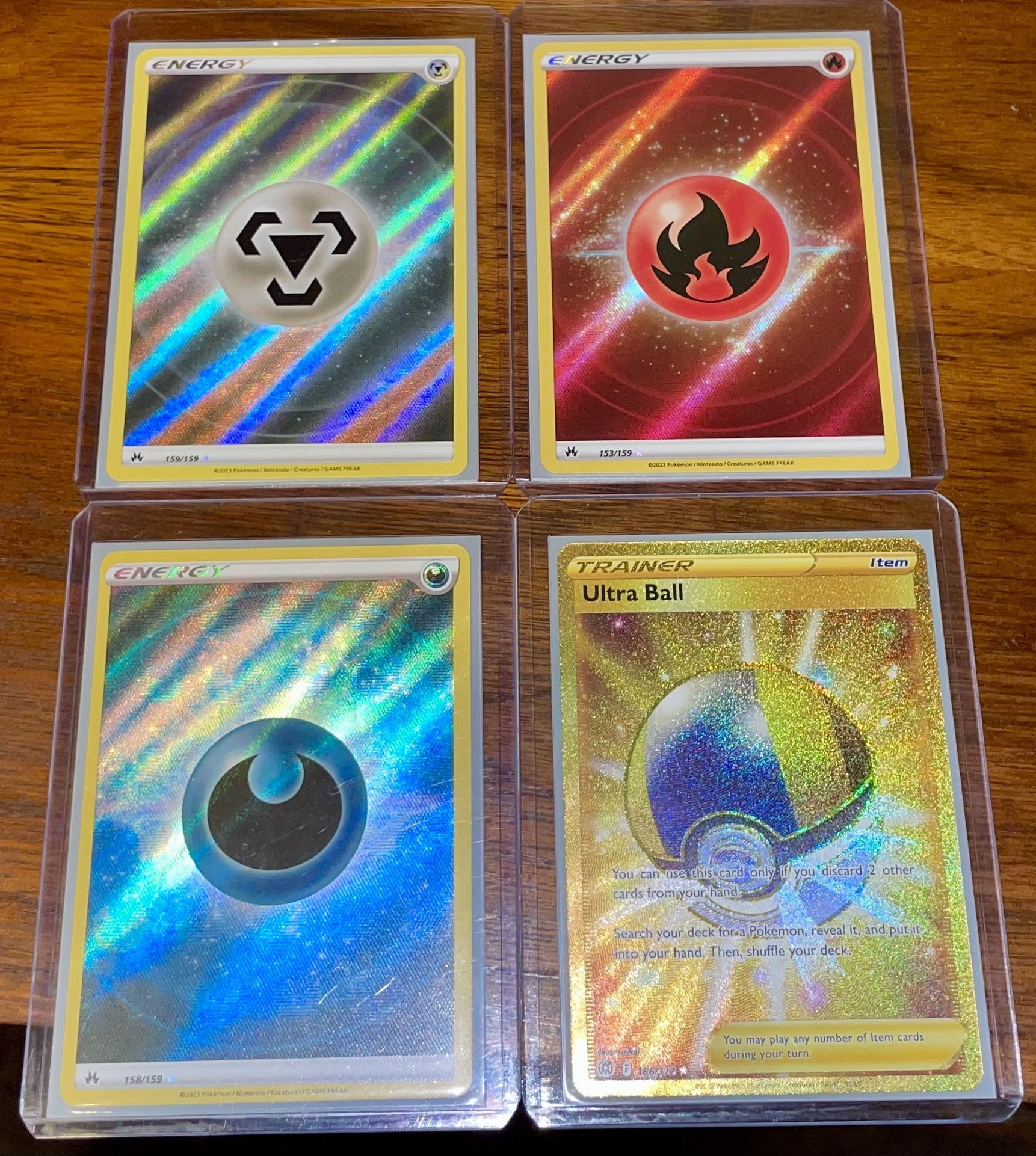 Pokemon - Ultra Ball (Secret Gold Rare) + (3) Full Texture Art "Energy" Cards