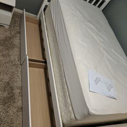 Twin Size Bed Frame And Mattress With Underneath Shelves 