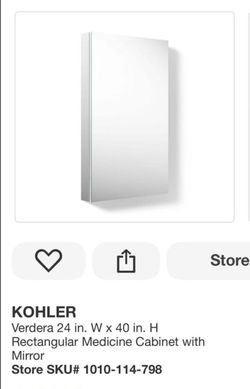 Kholer Vereda24 in x40in H rectangular medicine cabinet w mirror new