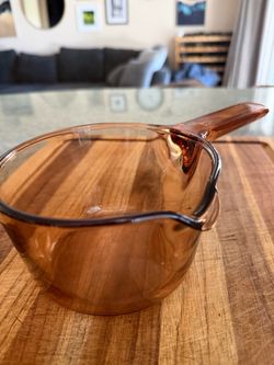 Vintage Corning VISIONS France 0.7L Amber Glass Saucepan Pour Spout Cookware
