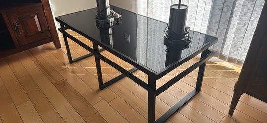 Black metal and glass coffee table