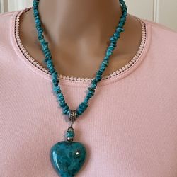 Blue Turquoise  Heart Necklace