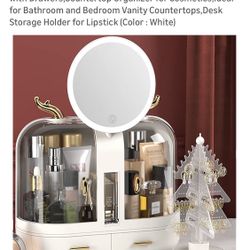 Xmas Theme Makeup/jewelry Organizer With LED Mirror, White, New