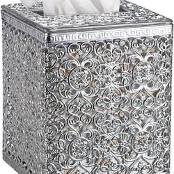 Sumnacon Tissue Box Cover Square Tissue Box with Lid, Metal Tissue Box Holder Stylish Tissue Cover Cube Tissue Box Cover for Bathroom Toilet Kitchen T