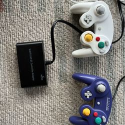 2 Nintendo GameCube Controllers, And Adapter 