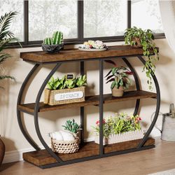 Industrial 3-Tier Entryway Table Console Table with Arched Metal Frame