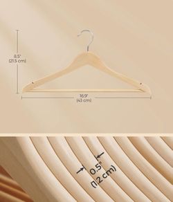 SONGMICS Wooden Coat Hangers Non-Slip Pants Bar 360° Swivel Hooks Set of 35 - Natural Wood