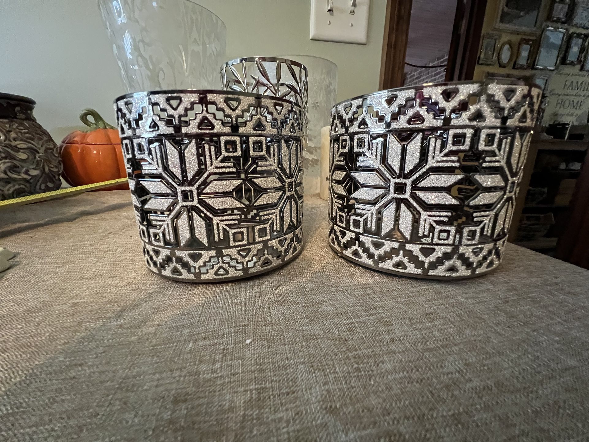 3 Wick Candle Holders Sparkle Fair Isle Snowflakes - Bath & Body Works 