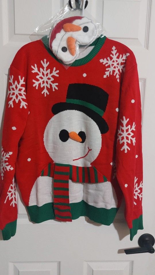 New
Giggling Getup Men's Carrot And Snowman Holiday Sweater W/Mask
