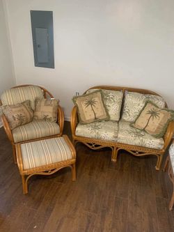 Rattan Loveseat, Chair, and Ottoman Set