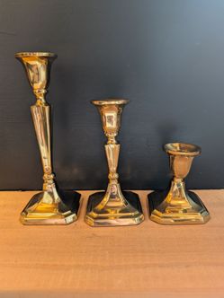 Vintage Lacquered Brass Candlestick Holders