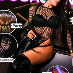 One Size Women Sexy High Cut Fishnet Bodysuit, Sheer Long Sleeve Top Clubwear Party Rave Outfits, One Piece Beach Cover