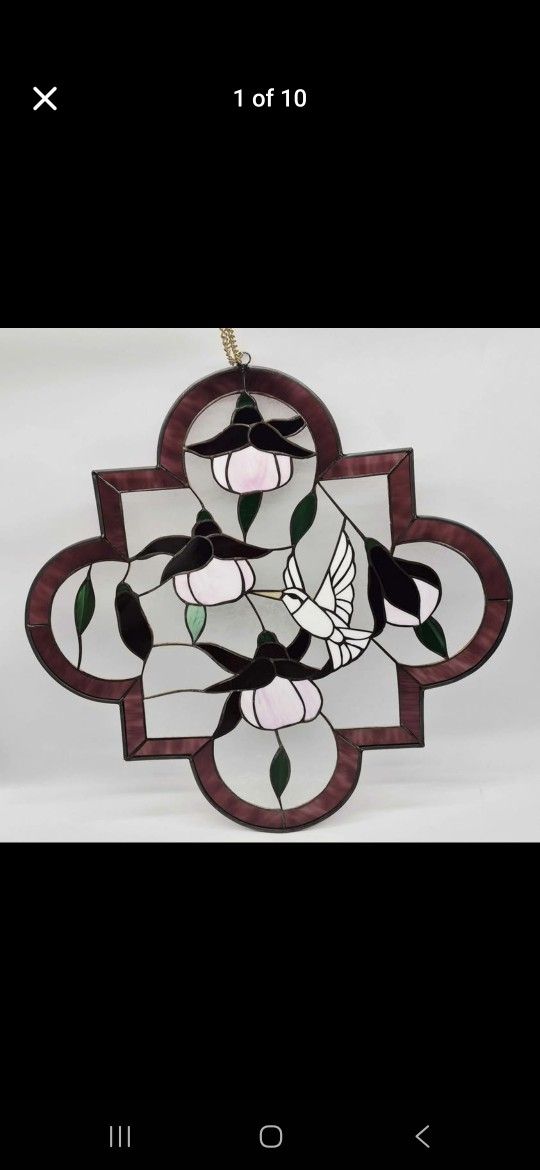 Vintage Humming Bird Floral Stained Glass 22"