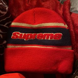 Supreme Chenille Stripe Beanie Red