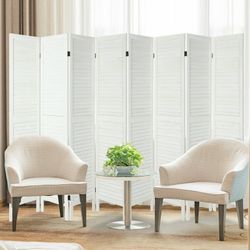 8 Panel Room Divider,5.6FT Tall Freestanding Louver Wood Screen,Privacy Partition Wall,White