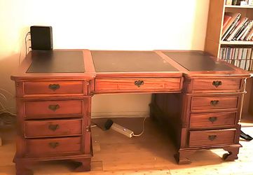 Country Estate Partner Desk - Wood And Leather 