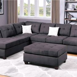 3pcs Ash Black Sectional Sofa w/Ottoman (Reversible Chaise) 🔥SPECIAL PRICE🔥 👍FREE FINANCING AVAILABLE 👉 0️⃣ DOWN PAYMENT ❗NO CREDIT CHECK❗ 