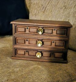 Vintage Mid-Century Wooden 3-Drawer Jewelry Box Chest – Apothecary Style