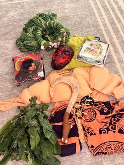Halloween Costume Lot with Wigs, Mask, and Accessories Maui, Tahiti Te Ka