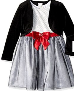 Youngland Girls' Toddler 2 Piece Glitter Print Mesh Dress with Cardigan, White/Grey/Black, 2T