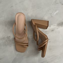 Tan leather block heel sandals