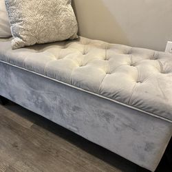 Mirror And Storage Bench, Grey Velvet, Ottoman Bench