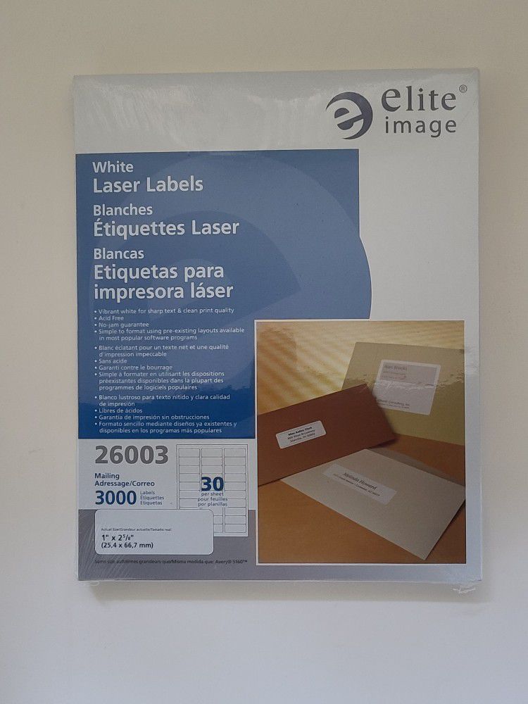 Elite Image White Laser Labels Mailing Address 1" x 2-5/8" 3000 labels