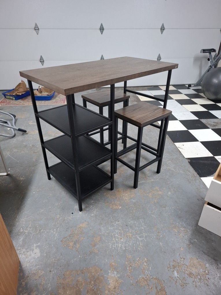 Small Table With Two Stools And Selves