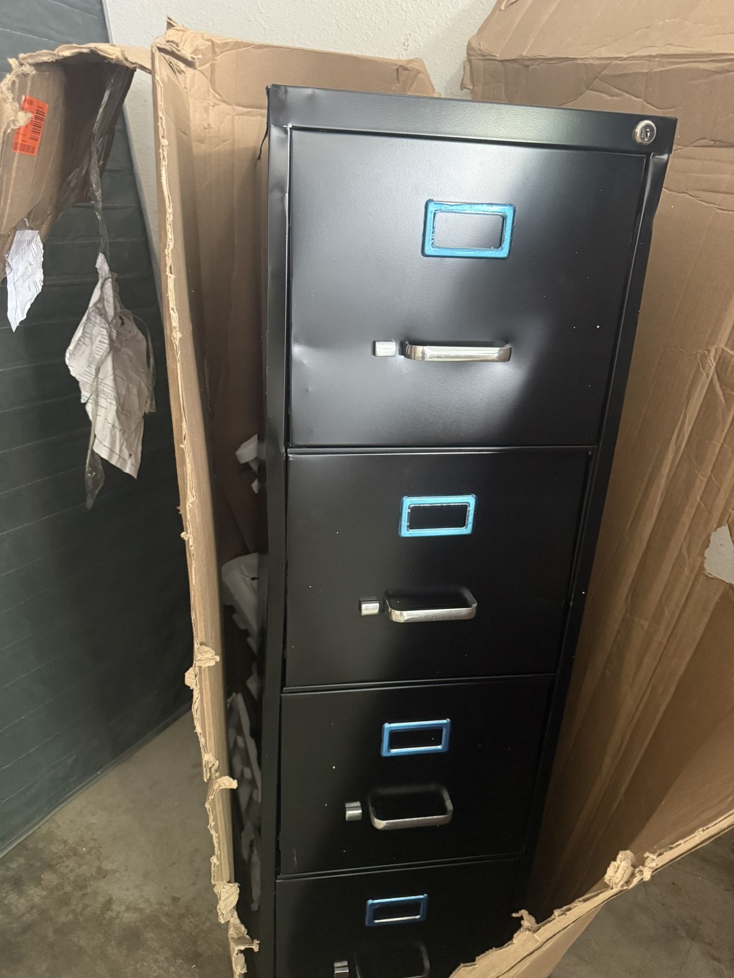 Hirsh 4-Drawer Black Metal Vertical File Cabinet – 15”W x 25”D, Commercial Grade