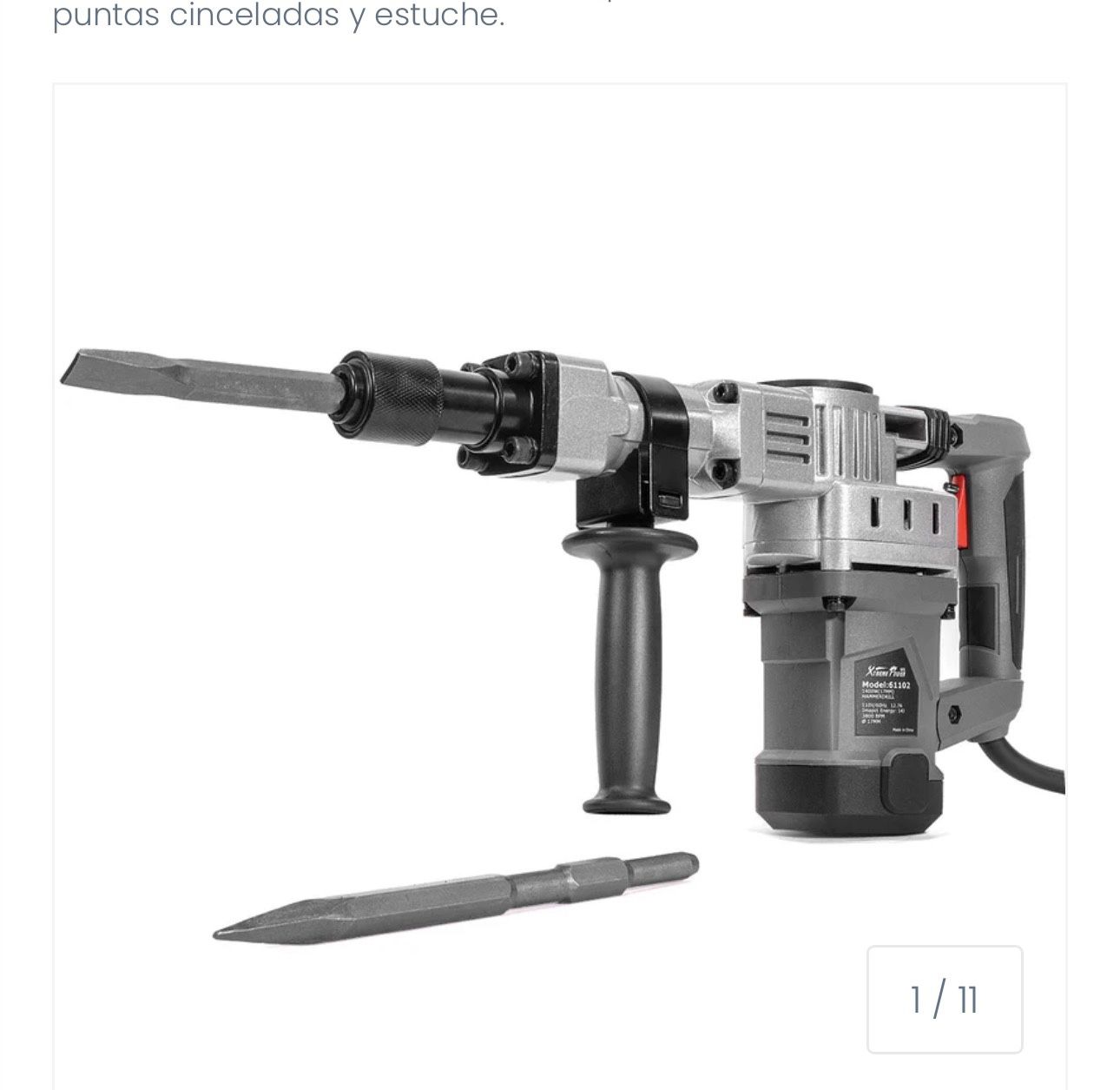 XtremepowerUS 1400W electric demolition hammer with chisel tips and case.