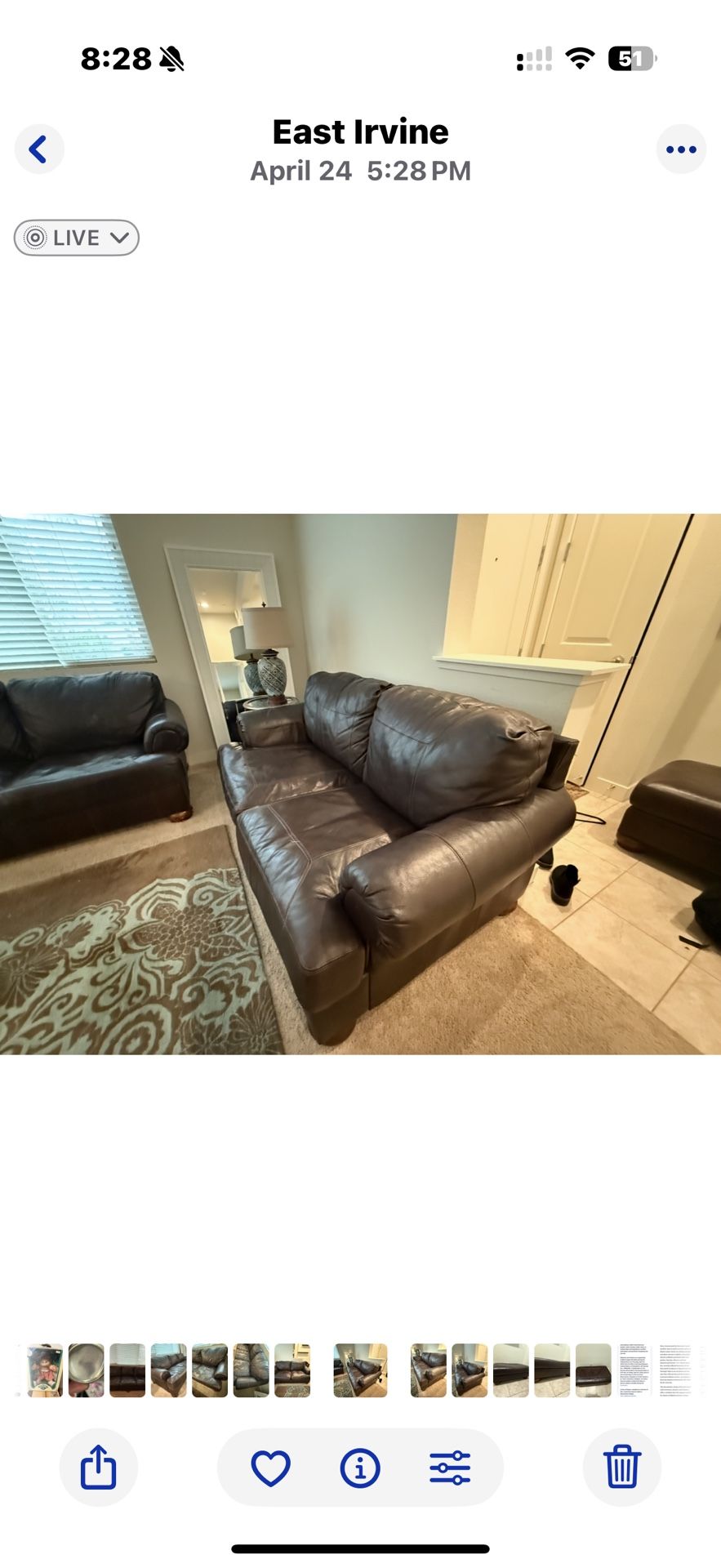 Leather Couch, Love Seat & Large Ottoman Ashley