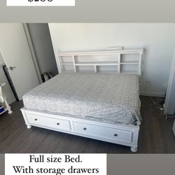 Full Size Bed With Shelves And Storage Drawers + Dresser + Night Stand