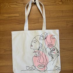 Torrid Canvas Tote White w Abstract Art Breast Cancer Awareness Travel Bag New