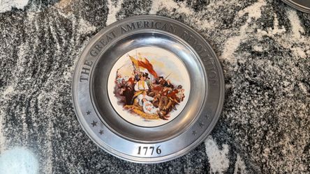 Vintage The Great American Revolution 1776 Pewter Plate - Battle Of Bunker Hill By John Trumbull