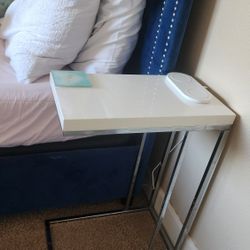 Sleek White  Glossy Chrome Metal  End Tables 