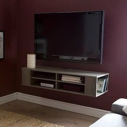 Floating Gray Maple Contemporary/Modern Composite Media Cabinet