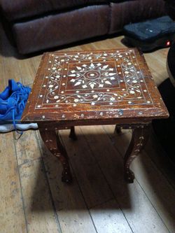 Vintage Inlaid Wood Side Table