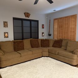 Used Brown Bassett Couch/Sofa, 10x12ft, 11 pillows included