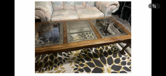 Oak Leaded Glass Coffee Table