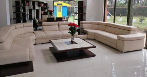 Large Cream Leather Sectional Sofa Set