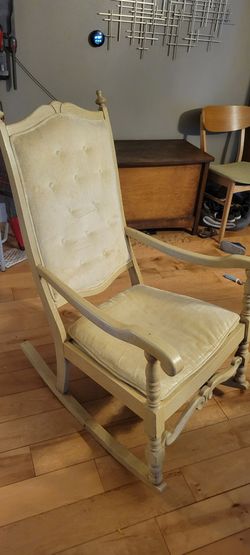 Antique wood and velvet rocking chair
