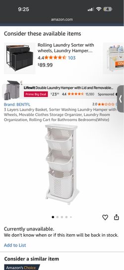 3-Tier Rolling Laundry Basket Organizer
