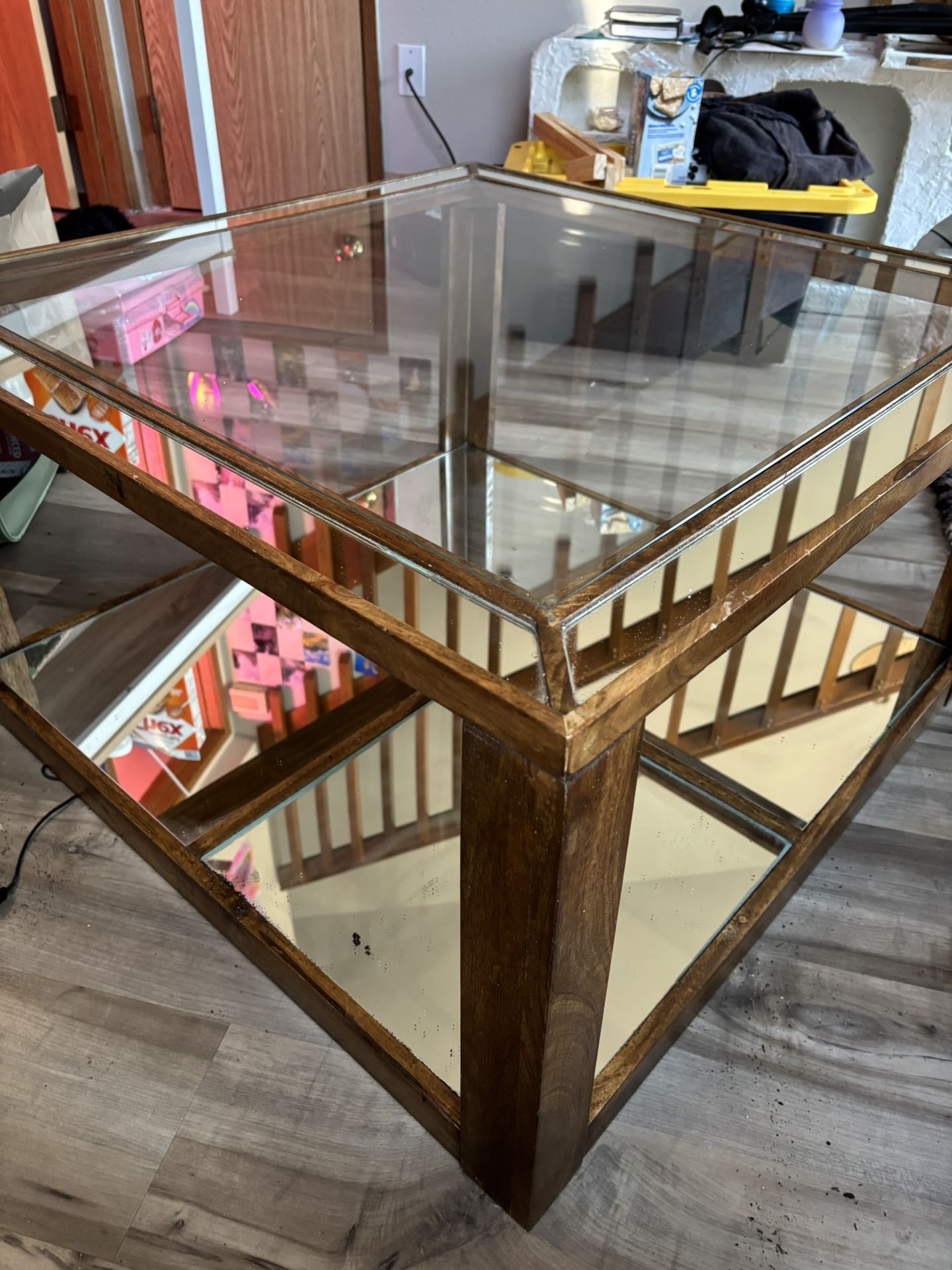 Coffee Table Hardwood Glass And Mirror
