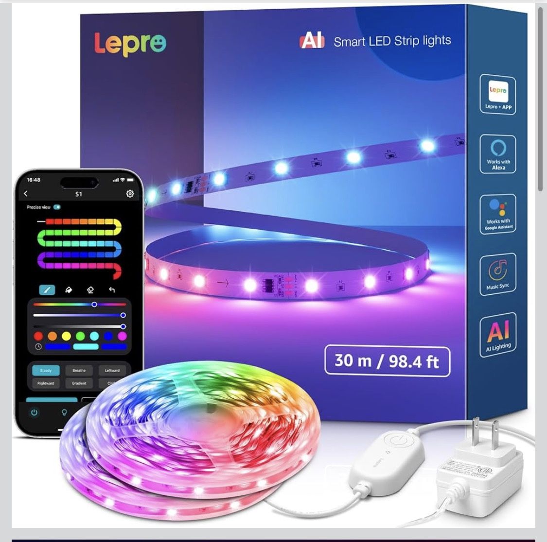 AI LED Strip Lights for Bedroom, 100 ft (2 x 50 ft Rolls)
