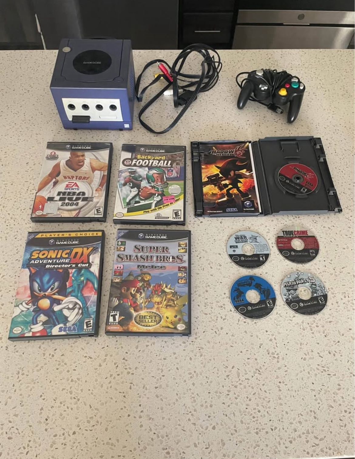 GameCube w/ Melee, Shadow The Hedgehog, Mario Party 5, Sonic DX