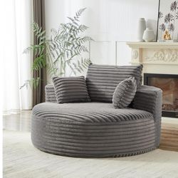 55" Grey Corduroy Single Sofa Chair Fluffy Modern Sleeper