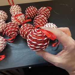 Set Of 12 Red And White Ornaments