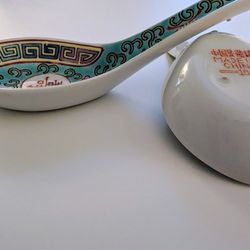 Vintage 80s Porcelain 5 toed Dragon Chinese Spoons