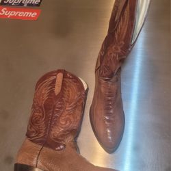 NEW Men Very Rare OSTRICH Cognac Brown Cowboy boots WOW Size 8 Women 9.5 10 $359
