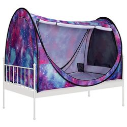 Kids Bed Tent Canopy, Galaxy Space Theme Pop-Up Bed Tent with Mesh Windows for Twin Bed, Indoor Play & Sleep Tent